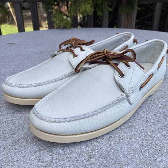 10.5D Polo Ralph Lauren Leather Boat Shoes Deck Moccasins White USA main image 4